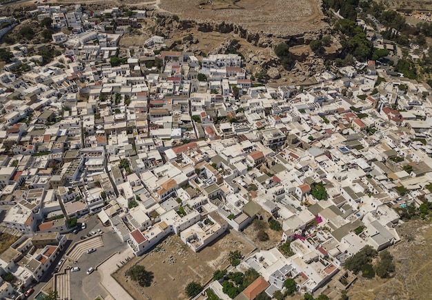 Vista aérea de Lindos, isla de Rodas, Grecia