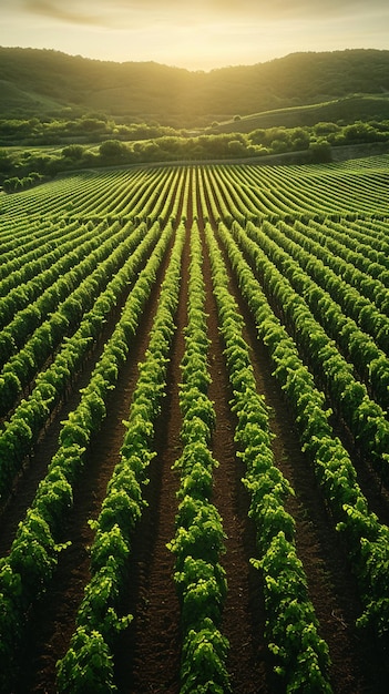 Vista aérea lista para la cosecha del viñedo con hileras cuidadosamente dispuestas Fondo de pantalla móvil vertical