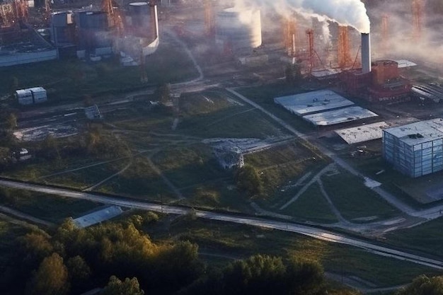 vista aérea de una mañana brumosa en una ciudad industrial