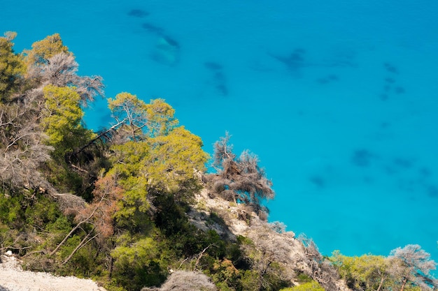 Vista aérea del mar Jónico en la costa oeste de Lefkada