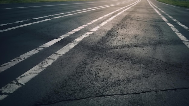 Vista aérea de la marca de la pista del neumático en la carrera de carretera asfaltada de asfalto Generativo ai