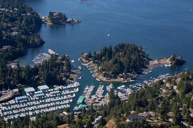 Vista aérea de Marina y casas residenciales a orillas del océano