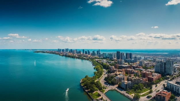 vista aérea de la metrópolis de Chicago desde el lago durante el mediodía el hermoso rascacielos sho