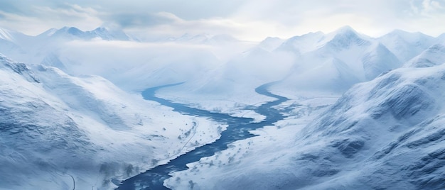 Vista aérea de las montañas de hielo los glaciares en invierno generados por Ai