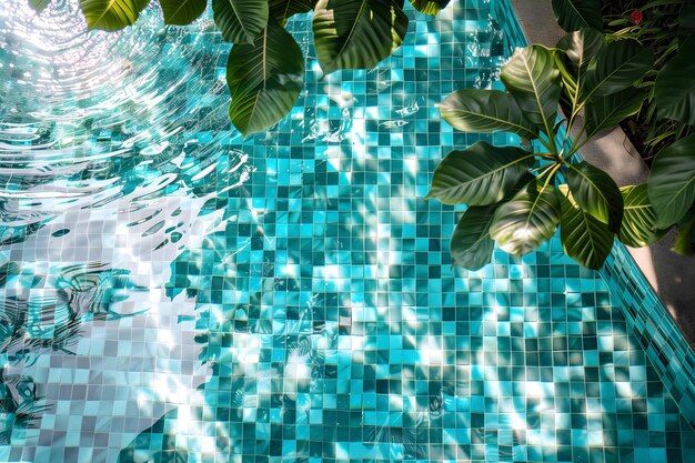 Foto vista aérea mosaico branco de água turquesa transparente sob o padrão de superfície da piscina de água