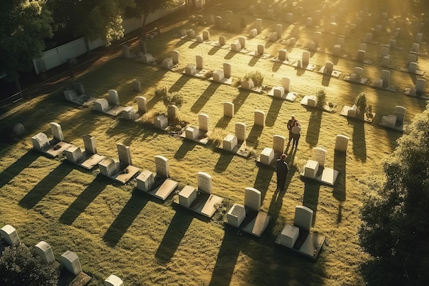 Vista aérea nas sepulturas do herói americano Memorial Day