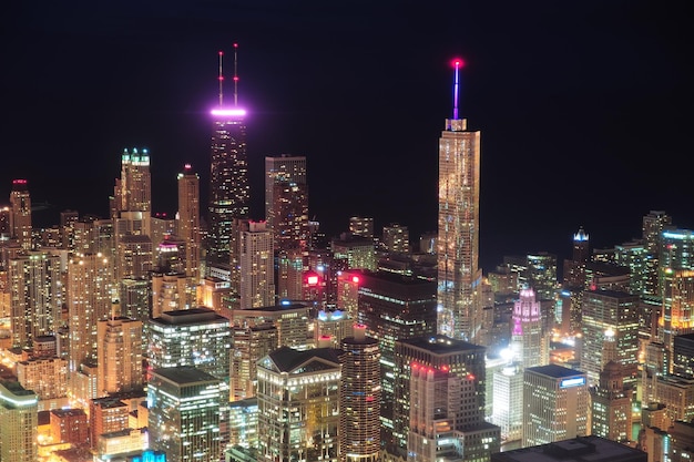 Vista aérea de la noche de Chicago