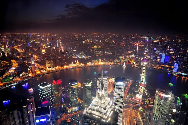 Vista aérea de la noche de Shanghai