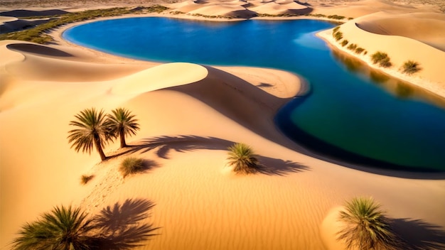 Vista aérea de un oasis en el desierto