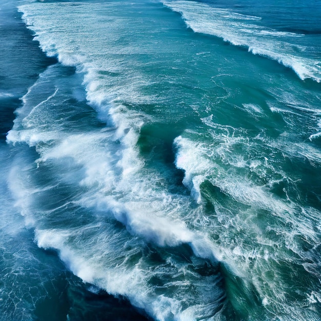 Vista aérea del océano con olas Vista de pájaro del mar turquesa