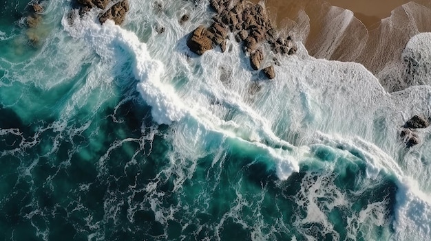 Vista aérea del océano y la playa.