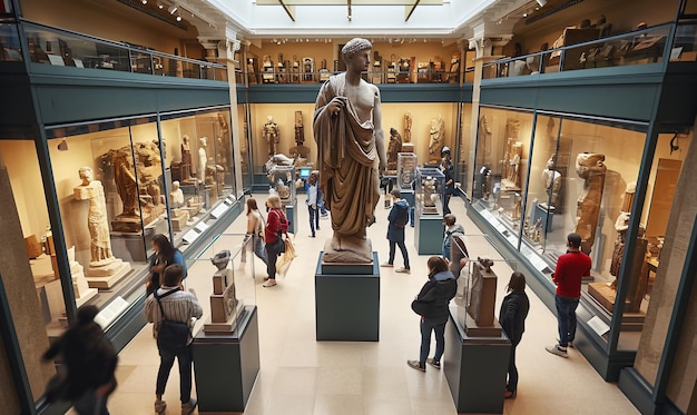 Vista aérea del ocupado interior del museo con los visitantes