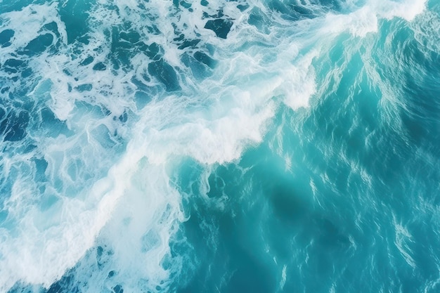 Vista aérea de las olas del océano con fondo de agua azul