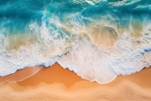 una vista aérea de las olas del océano en una playa de arena generativa ai