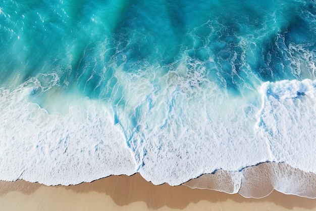 Vista aérea de las olas que se estrellan en una playa soleada