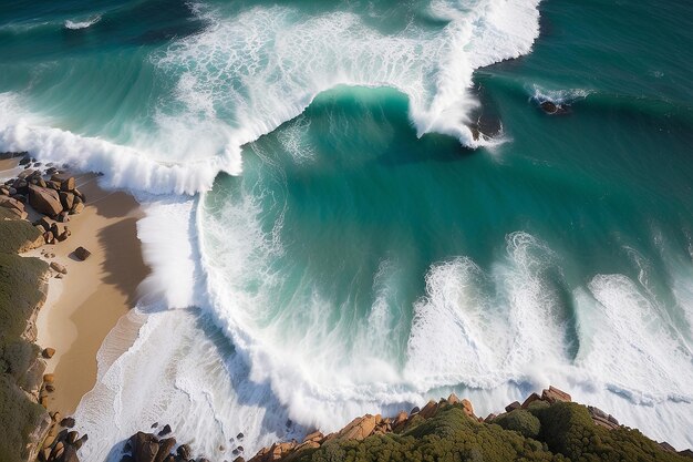 Foto vista aérea de las olas que rodan en la costa de albany australia occidental australia