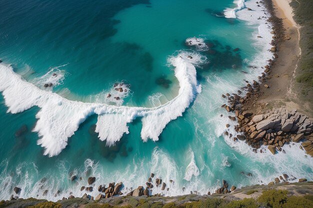 Foto vista aérea de las olas que rodan en la costa de albany australia occidental australia