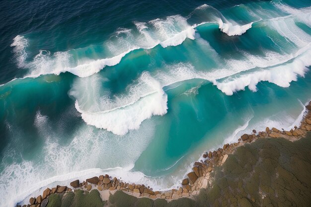 Foto vista aérea de las olas que rodan en la costa de albany australia occidental australia