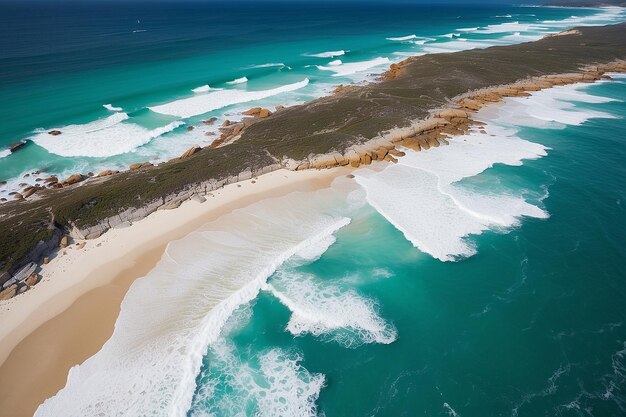 Foto vista aérea de las olas que rodan en la costa de albany australia occidental australia