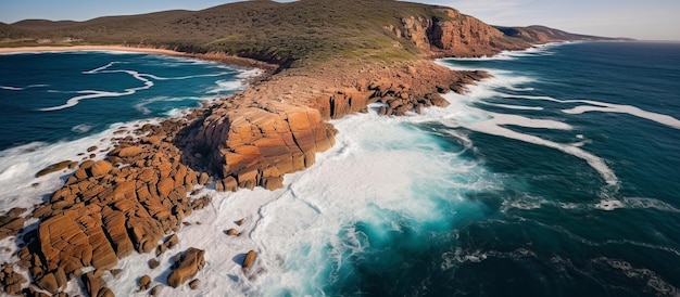 Foto vista aérea de las olas rodando en la costa