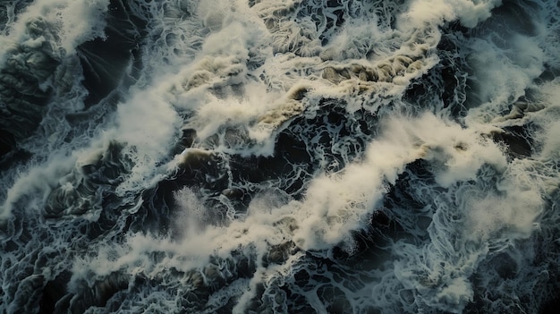 Vista aérea de las ondas del océano al anochecer