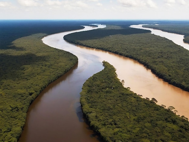 Vista aérea del paisaje del Amazonas con la curva del río Generative Ai