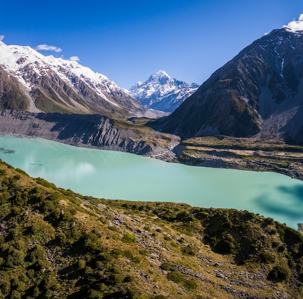 Vista aérea del paisaje de Mt Cook, Nueva Zelanda