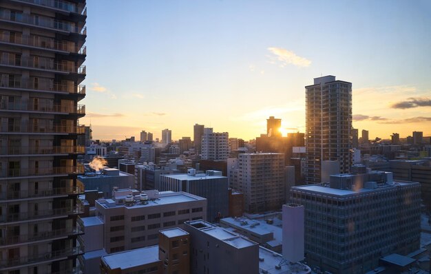 Vista aérea del paisaje urbano de invierno Sapporo Hokkaido