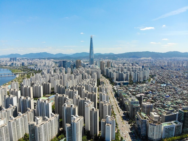 Vista aérea del paisaje urbano de Seúl Corea del Sur