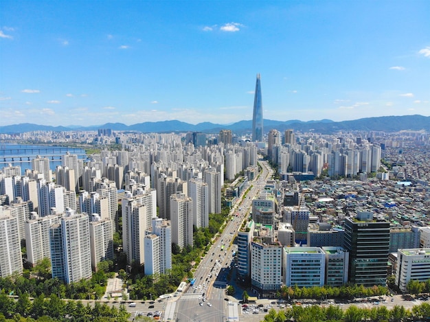 Vista aérea del paisaje urbano de Seúl Corea del Sur