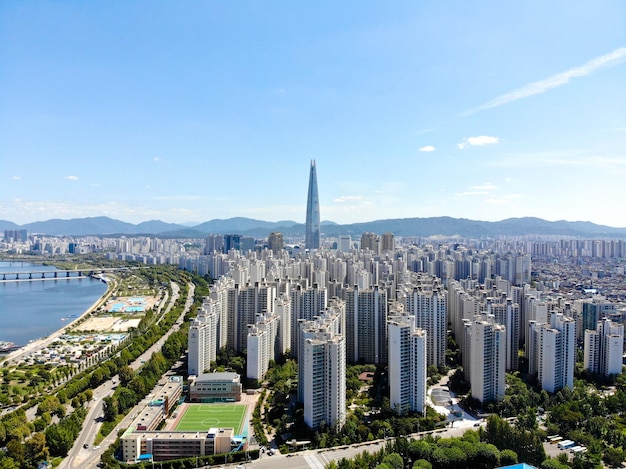 Vista aérea del paisaje urbano de Seúl Corea del Sur