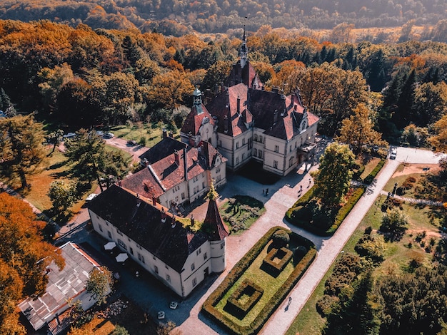 Vista aérea del palacio de schonbrunn desde arriba de la temporada de otoño