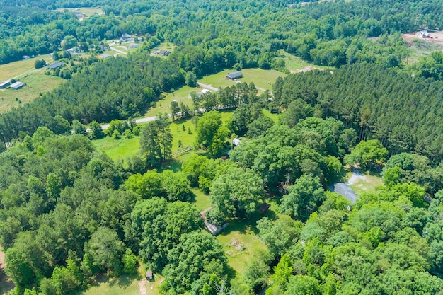 Vista aérea panorâmica da floresta de árvores verdes de verão na cidade de Campobello, Carolina do Sul, EUA