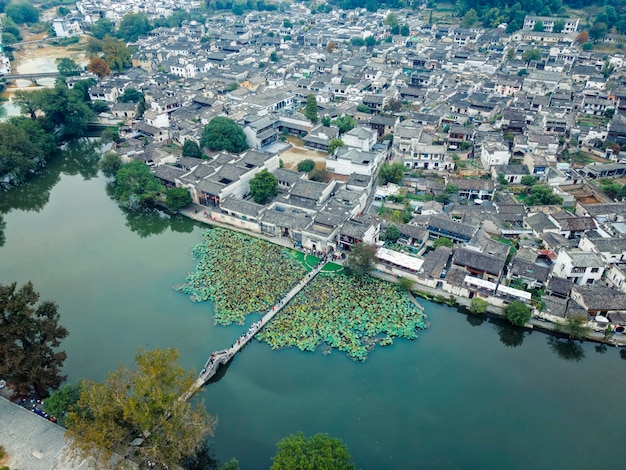 Vista aérea panorâmica de anhui hongcun