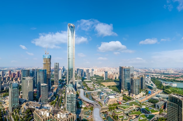 Vista aérea panorâmica do horizonte do suzhou lake east financial center