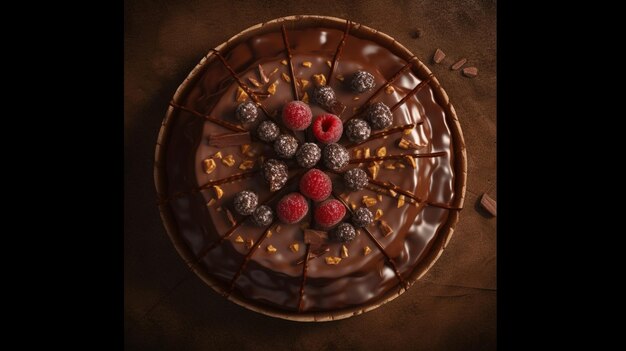 Vista aérea de un pastel de chocolate IA generativa