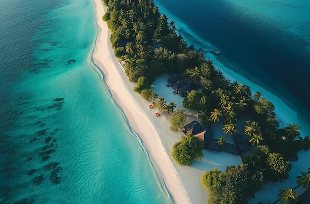 Vista aérea de una pequeña isla en medio de las vastas aguas del océano