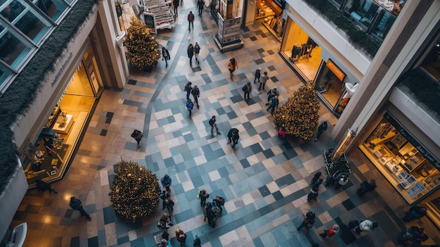 Foto vista aérea de personas caminando en un centro comercial capturada por la ia generativa