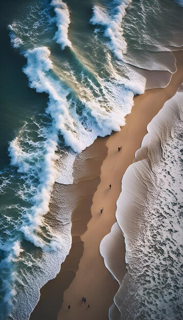 Vista aérea de personas caminando por una playa de arena en el sur de Australia
