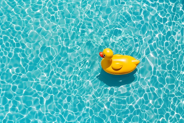 Foto vista aérea de la piscina agua turquesa transparente pato amarillo flotante pato flotante