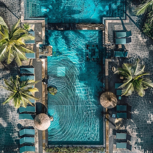 Vista aérea de una piscina en el lujoso complejo Le Morne Mauritius