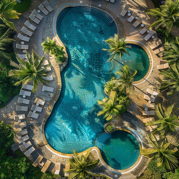 Vista aérea de una piscina en el lujoso complejo Le Morne Mauritius