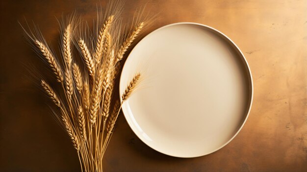 Foto vista aérea de una placa con una espiga de trigo