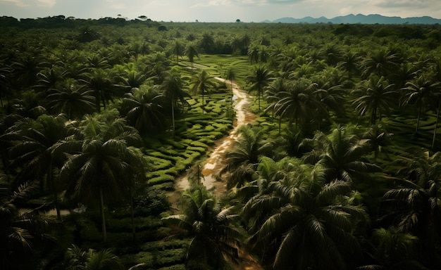 Vista aérea de una plantación de palmeras en la isla de Bali, Indonesia