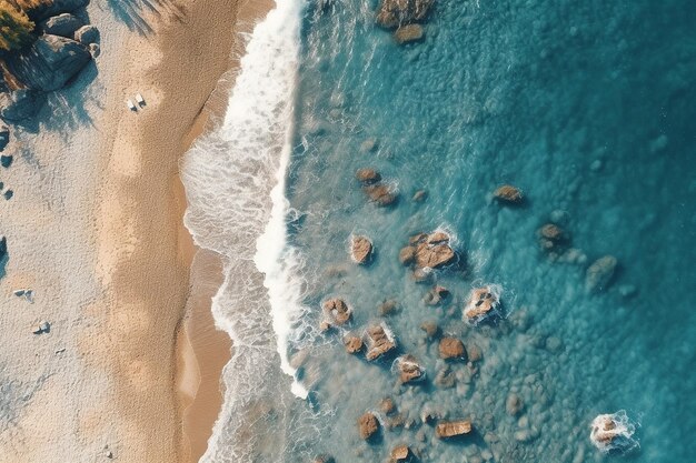 Vista aérea de una playa aislada con aguas claras