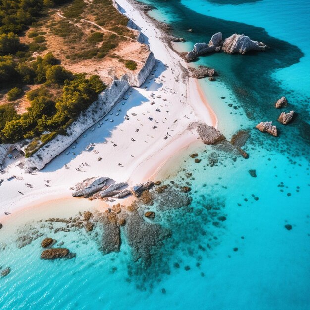 Vista aérea de una playa con arena blanca y agua clara generativa ai