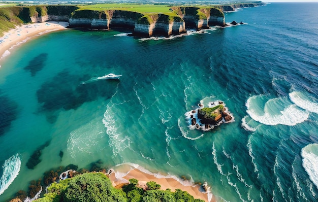 Foto vista aérea de la playa de arena y la costa