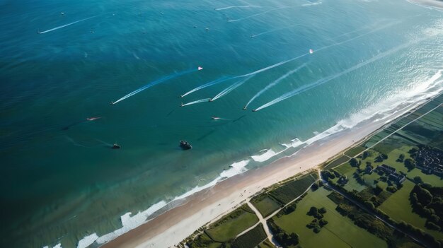 Vista aérea de la playa y el cuerpo de agua