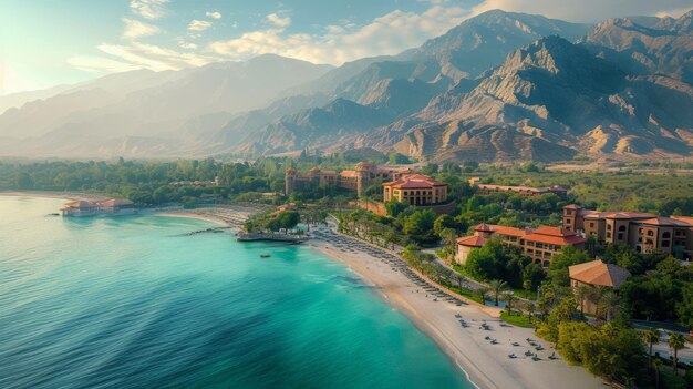 Vista aérea de la playa y las montañas