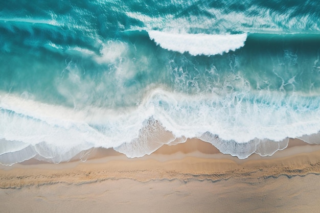 vista aérea de una playa con olas chocando contra la arena generativa ai